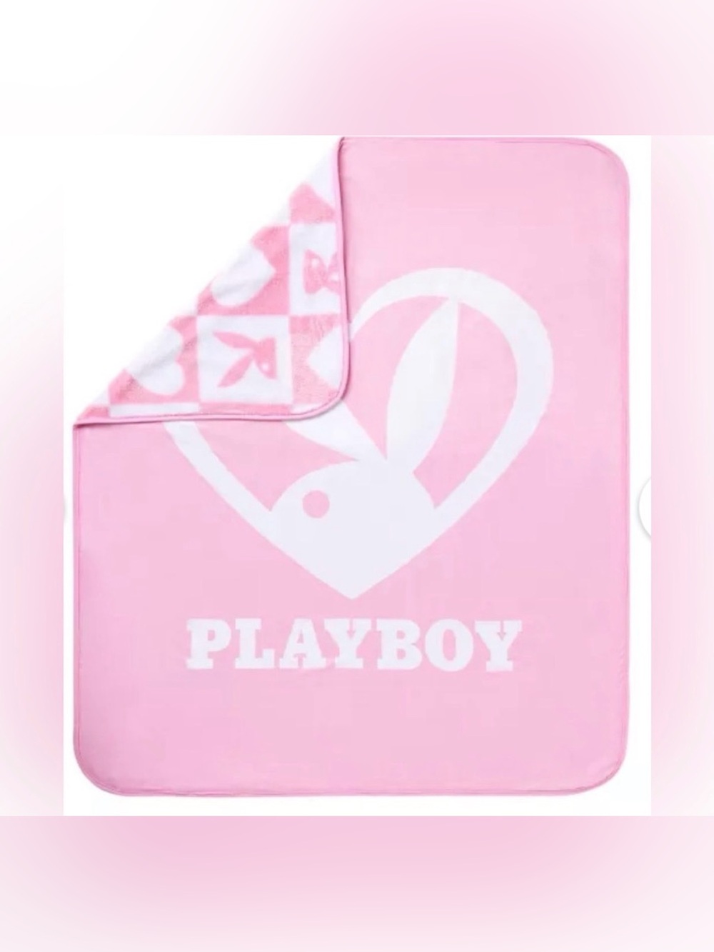 PLAYBOY Reversible Lite Pink Heart Throw Blanket- NWT